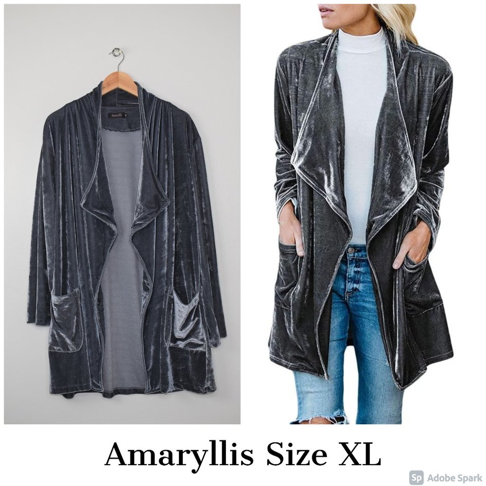 Amaryllis Crushed Velvet Open Front Cardigan Long